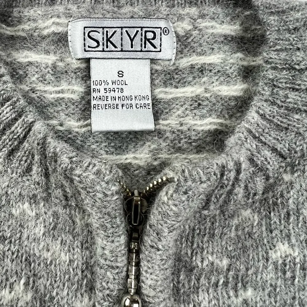 Skyr Vintage women's Zip up Sweater Wool Gray Blue Size Small